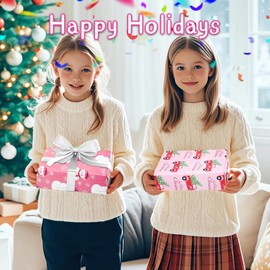 Girl Christmas Wrapping Paper Xmas Gift Wrap Paper for Little Girls Fairy Kids Girly Xmas Wrapping Paper with Pink White Winter Holiday Wrapping Paper Set Christmas Wrap Christmas Paper Gift Wrapper