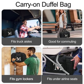 Small Gym Bag for Women Letter Style Small Duffle Bag for Travel Sport Carry on Bag-Black(Letter M)