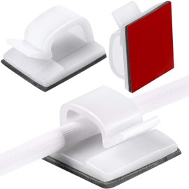 Maitys 60 Pieces Outdoor Cable Clips Christmas Adhesive Hooks Cable Management Clips Wire Light Clips Cord Hider Organizer for Fairy Light Under Desk, Wall, Car and Electric Wires (White, Medium)