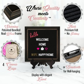 Rustic Felt Letter Board Ultimate Bundle Farmhouse Vintage Black Wood Frame and Stand by Felt Creative Home Goods Changeable Message Memo Board 800+ Letter Set (Gothic Black, 10x10)