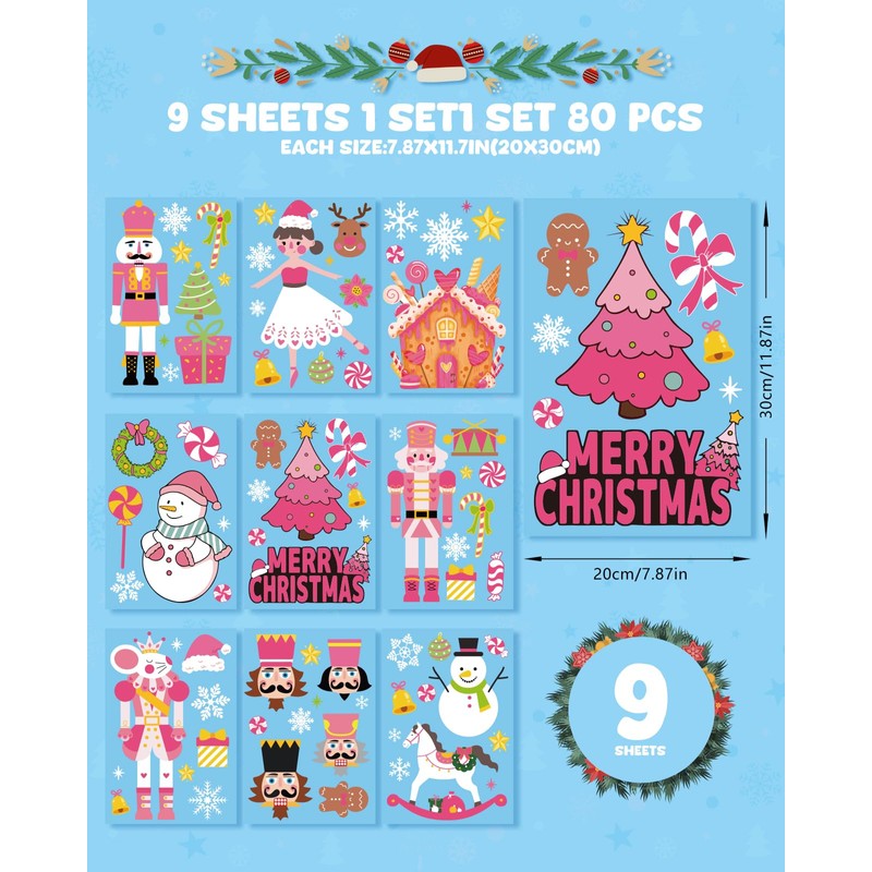 Christmas Window Clings Decorations - Cute Funny Double-Sided Static Stickers