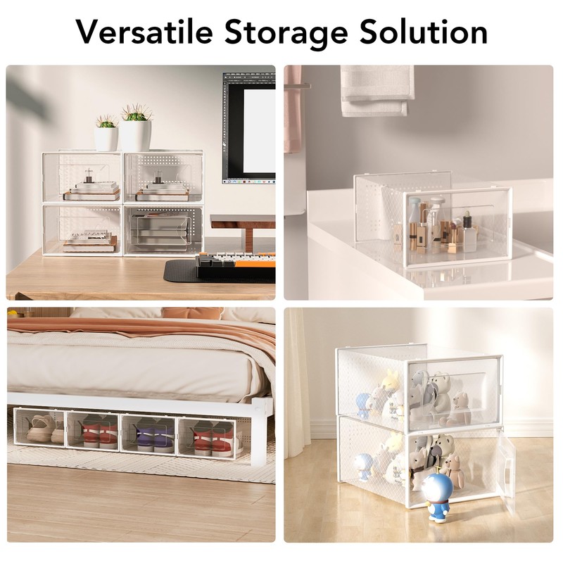 X-Large Shoe Storage Box, 15 Pack Clear Plastic Stackable Shoe