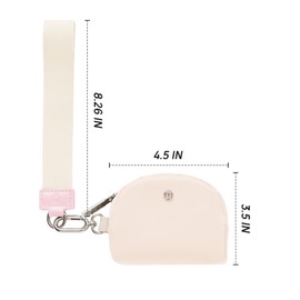 Dual Pouch Wristlet Wallet for Women, Mini Zip Around Design, Detachable Keychain, Coin Purse (Pink+White)