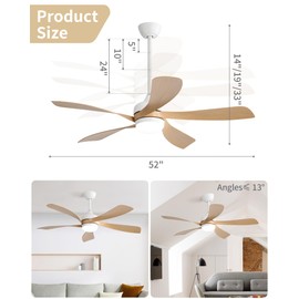 52 inch Ceiling Fans with Lights,Modern,Low Profile,Remote Control,3 Downrods,5 Blades,3-Color LED Light,Quiet Reversible DC Motor for Living Room,Bedroom,Patios
