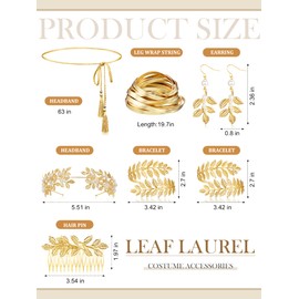 8 Piezas Set de Accesorios de Disfraz de Diosa Griega para Mujeres Diadema de Corona de Hojas Brazalete de Parte Superior de Brazo Pendiente Colgante de Hoja de Perla (Moderno)