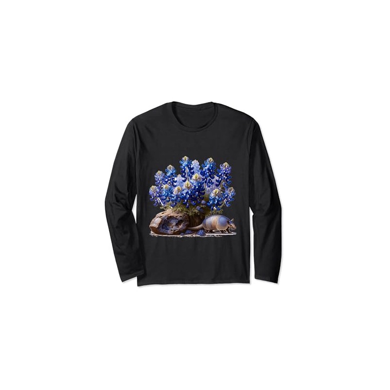 Texas Blue Bonnet, versteinertes Holz und neun gebändertes Gürteltier Langarmshirt
