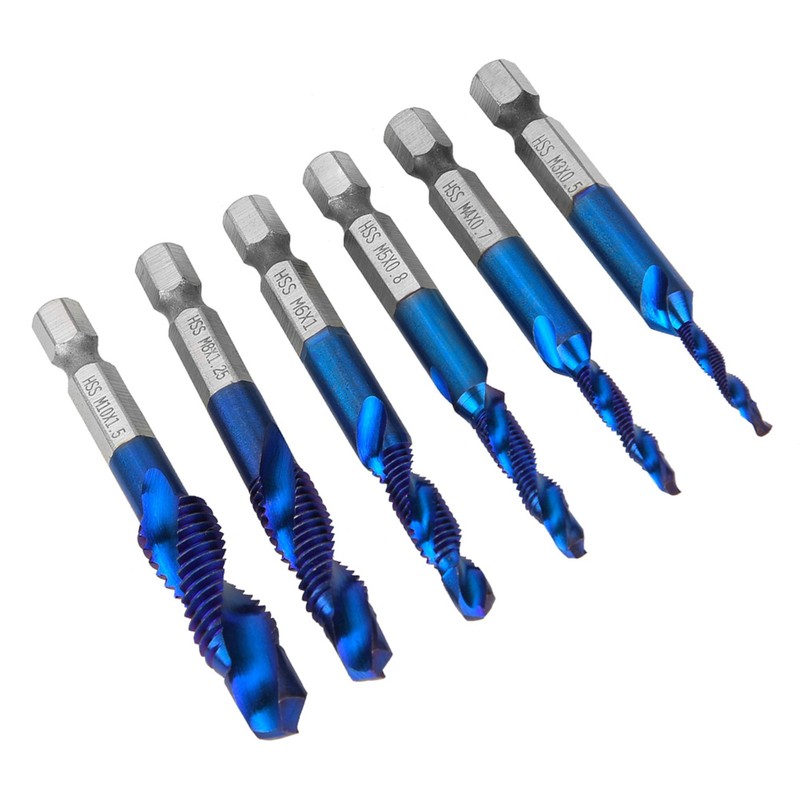 6PCS High Speed Steel 6.35mm Hex Shank Tap Drill Bit