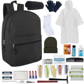 34 Piece Camping Backpack Outdoor Hygiene Kit Essentials, Individually Wrapped Personal Hygiene Kits for Homeless Men, Women