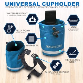 AlveyTech Unbreakable Universal Fabric Cup Holder - for Mobility Scooters, Transport Power Chair, Wheelchair, ATV, Walker, Stroller, Go-Kart, UTV, Cars, Boat, E-Bike Water/Drink Bottle Holders (Blue)