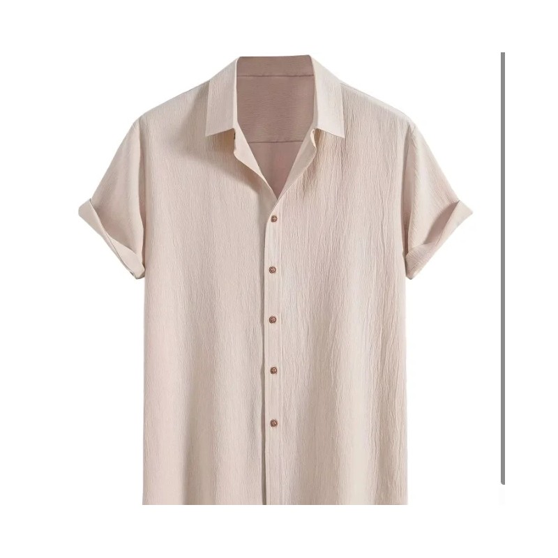 Men's Wrinkle Textured Button Down Shirts Short Sleeves Casual Summer