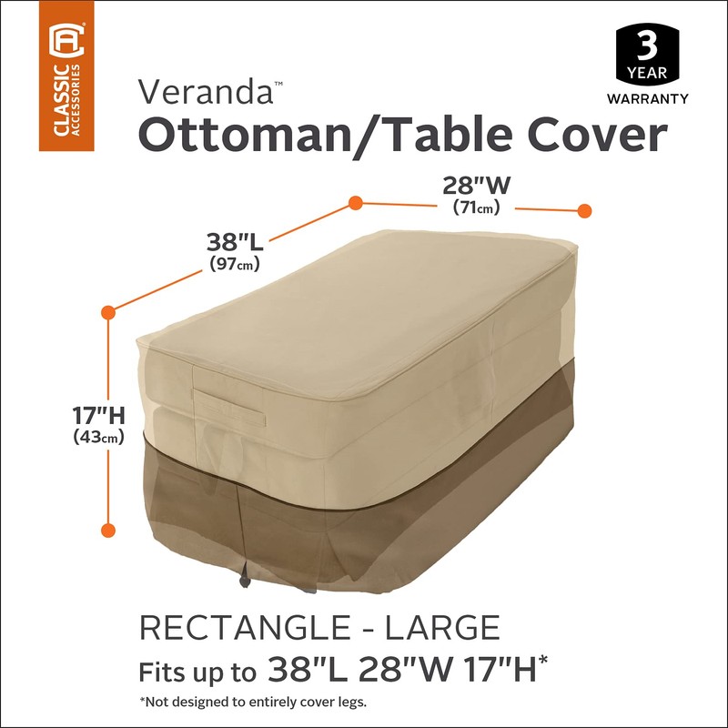 Classic Accessories Veranda Water-Resistant 38 Inch Rectangular Patio Ottoman/Side Table
