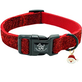 Elegant little tail Glittering Dog Collar, Christmas Cute Girl Boy Pet Collar Winter Red Bling Dog Collar with Durable Cotton Webbing Adjustable Dog Collars for Medium Dogs