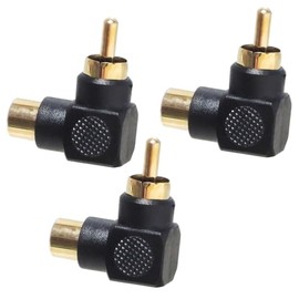 KAUMO RCA Plug Right Angle 90 Degree 90° 90° Gold Plated (Black, 3 Pieces)