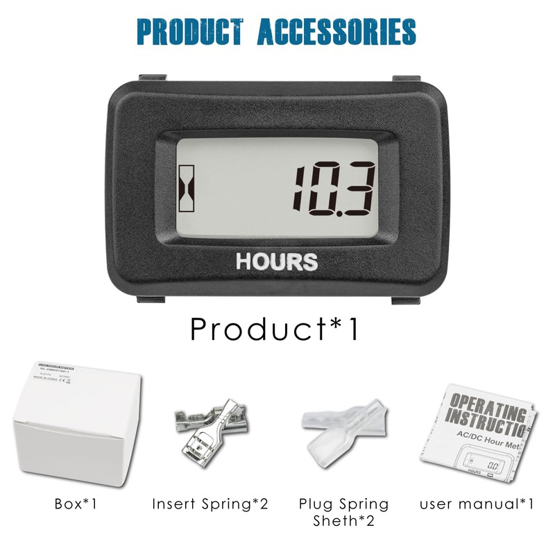 Runleader Digital Hour Meter for Maintenance,AC/DC 5V to 277V for
