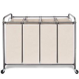 STORAGEIDEAS Laundry Sorter Hamper with Wheels, Heavy-Duty Laundry Sorter Rolling Cart, Lockable Wheels and Removable Bags, 4 Sections, Beige