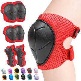 Inkidio Knee Pads for Kids Unicorn Protective Gear Set Knee Pads and Elbow Pads Set with Wrist Guard for Girls Boys Roller Skates Inline Skatings Scooter Cycling Bike Skateboard(Medium Red)