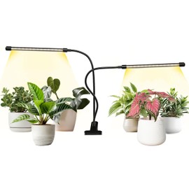 iPower LED Grow Lights for Indoor Plants, Full Spectrum Plant Growing Lamp with White Yellow LEDs, 5-Level Dimmable, Auto On Off with 4/8/12H Timer, 2 Tubes