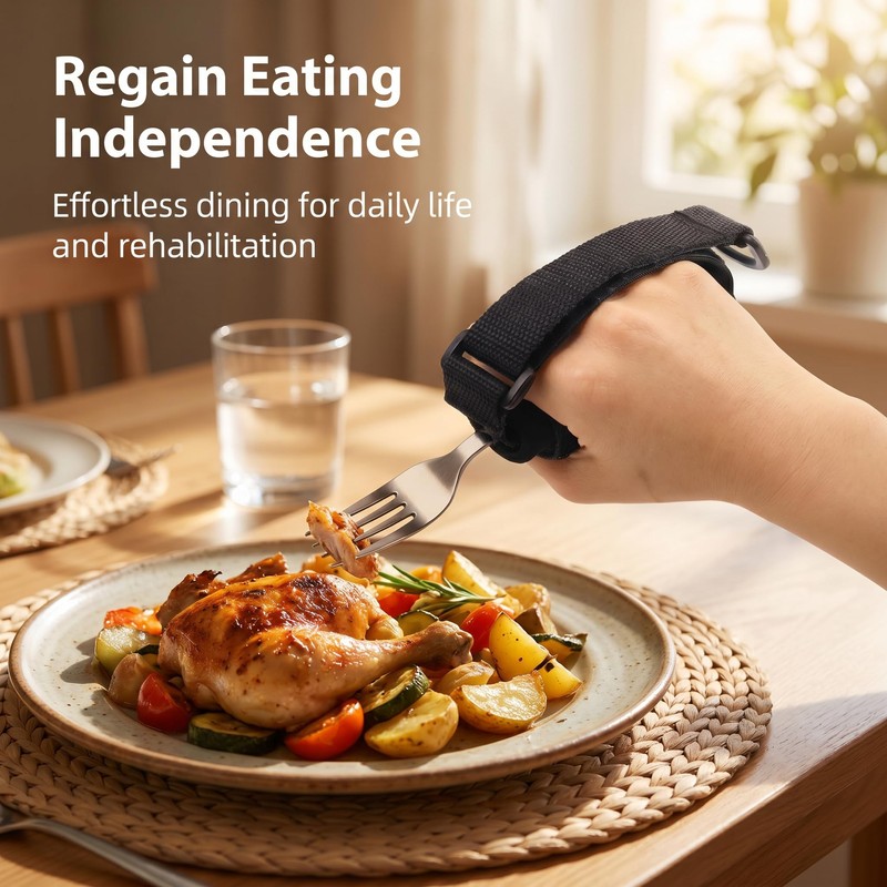 Universal Adaptive Utensil Strap Holder, Adjustable Wrist Cuff for Weak