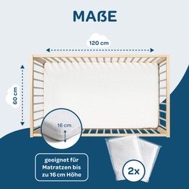 DolciSogni Mattress Protector 60 x 120 cm (Pack of 2) - Waterproof, Breathable, Antibacterial - With Corner Rubber - Washable up to 60°C - OekoTex - Made in Europe