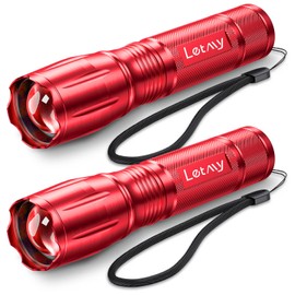 LETMY Tactical Flashlight - 2 Pack Bright Military Grade Flashlights High Lumens - Portable Handheld Flash Light, 5 Modes Zoomable Waterproof Flashlights for Home Emergency Camping- Red