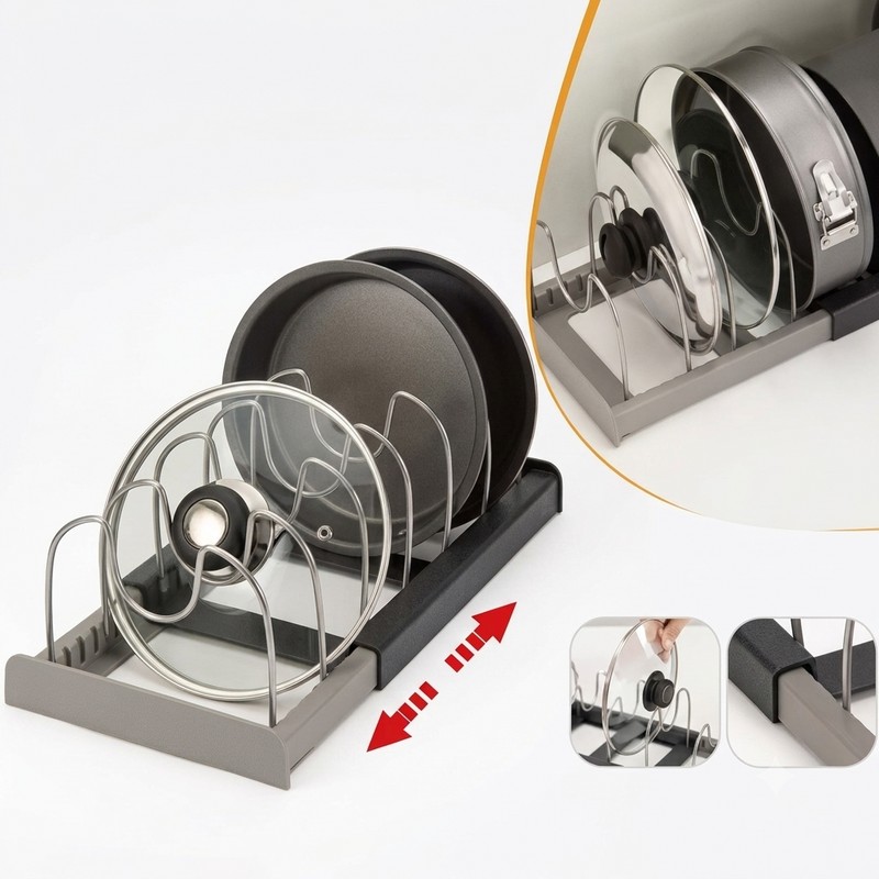 Expandable Pot and Pan Organizer for Kitchen Cabinets – Adjustable