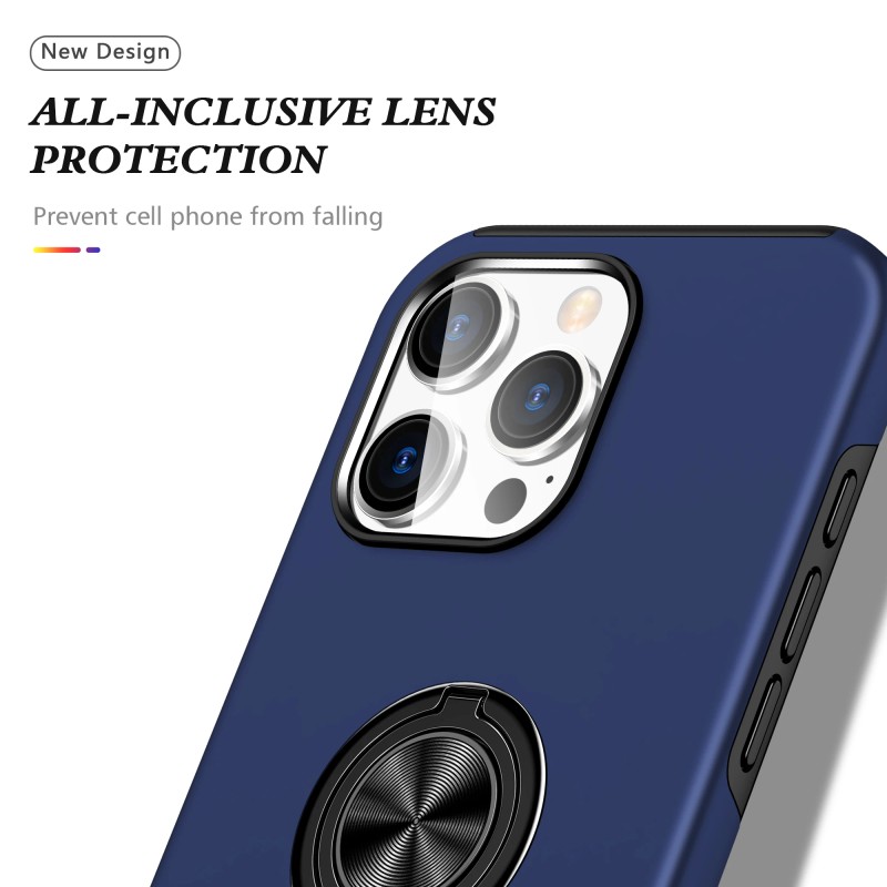 Flat Ring Dual Layer Armor Hybrid Stand Case with Metal