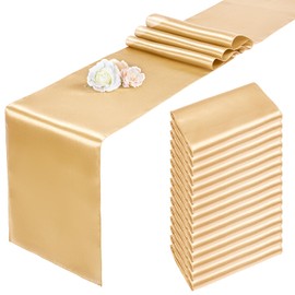 Pesonlook 15 Pack Satin Table Runners Champagne 12 x 108 Inch Long Table Runners for Rectangle Round Tables,Smooth Satin Table Runner for Wedding, Birthday Party Banquets Decoration
