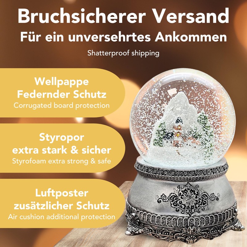 Snow Globe Mountain Village Pewter Look Ornaments with Music Box