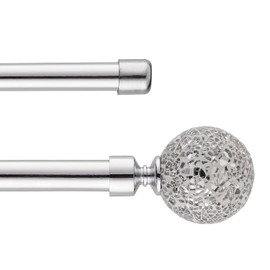 BOOM JOG Glass Mosaic Ball Finials Curtain Rod，3/4” Adjustable Curtain Rod，48-84 Inch，Chrome