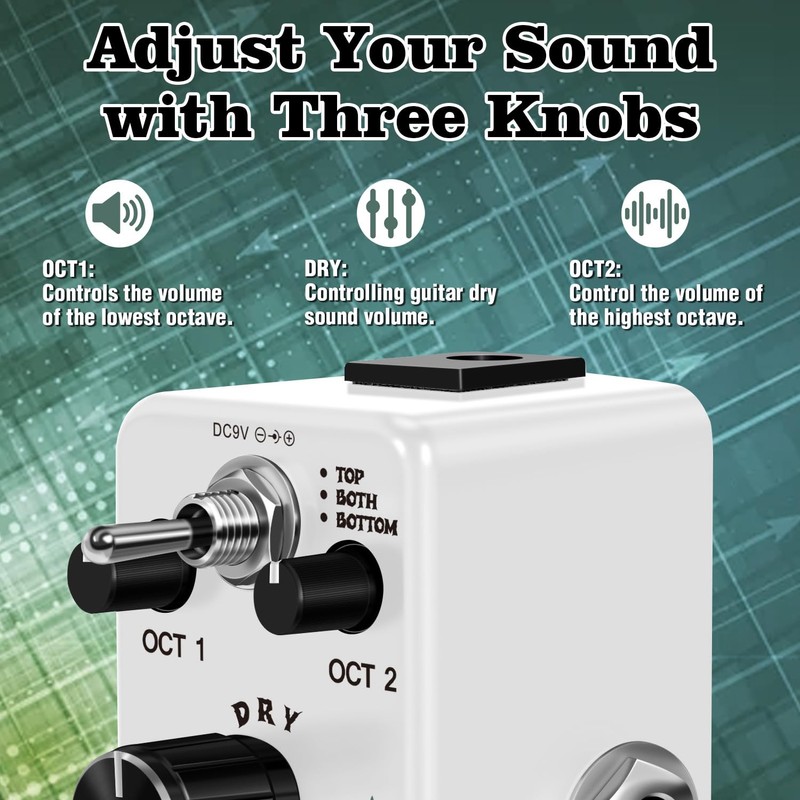 Polyphonic Octave Guitar Pedal, Digital Octave Mini Pedal,3 Modes Octave