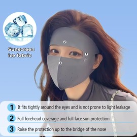 UPF 50+ Full Face Mask UV Protection Full Face Sun Shield, Breathable Cooling Ice Silk Summer Face Mask for Women & Men Deep Gray