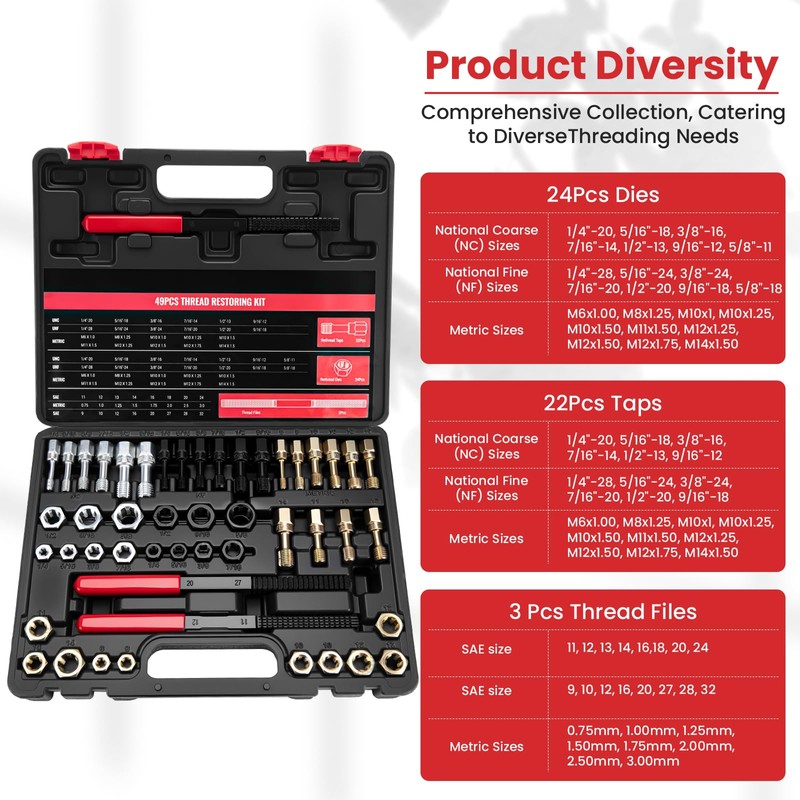 MAHOOMMAKH 49PCS Thread Chaser Set, Thread Repair Chaser Kit with