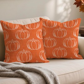 Jayusaror Autumn Cushion Cover, 40 x 40 cm, Pumpkin Cushion Cover, Orange Cushion Covers, Autumn Decoration, Aesthetic Pumpkin Cushion Cover, Outdoor Sofa Cushion, Decorative Cushion Cover for Sofa