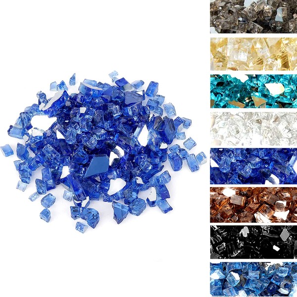 Skyflame High Luster 10-Pound Fire Glass for Fire Pit Fireplace Landscaping, 1/2-Inch Cobalt Blue Reflective