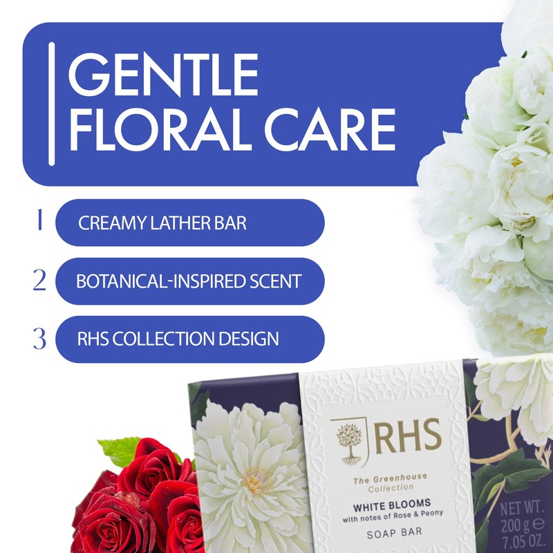 RHS Flower Show White Blooms Soap Bar with Bergamot, Rose,