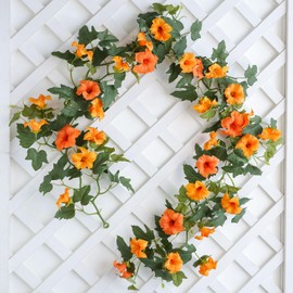 Mizii Artificial Petunias Flower Vines Garland 6 Feet Orange Faux Morning Glory Silk Flowers Garland UV Resistant Fake Hanging Vines Plants Decorations for Outdoor Garden Indoor Home Decor (Orange)