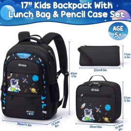 Fimibuke Backpack for Boys - 3 PCS Waterproof Boy Backpack Set with Lunch Box & Pencil