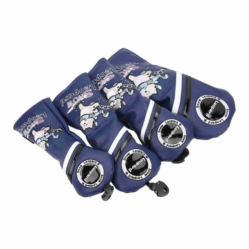 4Pcs 1/3/5/UT Golf Wood Headcovers Cartoon Snow Leopard Pattern PU
