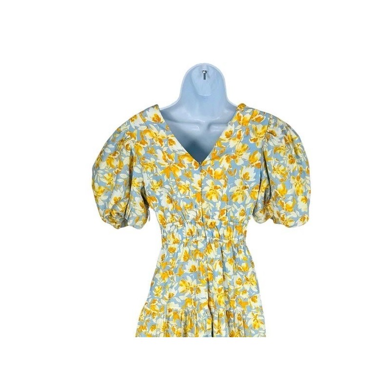 Hyacinth House NEW Blue and Orange Floral Puff Sleeve Pauline