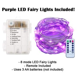 Decorative Candle Lantern with LED Fairy Lights for Bathroom and Bedroom Decor, Large, Purple