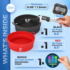 2 Pack Air Fryer Silicone Liners Pot - Reusable Air Fryer Silicone Basket Bowl for 5 qt or Bigger - Airfryer Silicone Liner Replacement - Red & Black