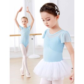 Daydance - Maillot de ballet de manga fluttler para niños pequeños, niñas, niños grandes, niñas grandes, Manga azul, 10-11 Años