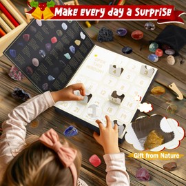 Advent Calendar 2024 Crystal for Kids - 24 Days Christmas Countdown Surprise with Natural Gemstones,Mineral ,Healing Stone for Learning and Collection,Science Gift for Girls & Boys & Geology Enthusiasts