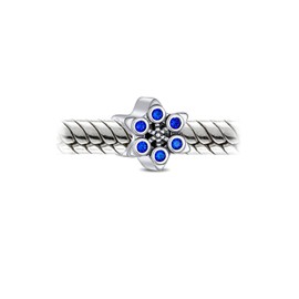 Winter Holiday Christmas Snowflake Shape Blue Cubic Zirconia Bead CZ Charm .925 Sterling Silver for European Bracelet