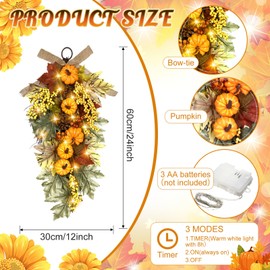 Lyrow 4 Pcs Cordless Prelit Fall Artificial Swags 24" Harvest Stairway Swag Teardrop Trim with Timer Thanksgiving Pumpkin Staircase Decoration Battery Operated Garland for Indoor Outdoor Railing