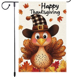 Happy Fall Thanksgiving Garden Flag 12x18 Inch Double Sided Burlap for Outside Vertical Turkey Seasonal Farmhouse Home Decor Autumn Home Yard Outdoor Decoration