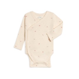 Colored Organics Baby Organic Cotton Kimono Bodysuit - Long Sleeve Infant Side Snap One Piece - 0-3 Months - Pia Floral Pointelle