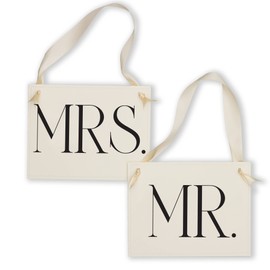 Ritzy Rose Mr & Mrs Signs for Wedding Reception Chair at Head Table - 11x8.5 in Banner Tailored with Your Preferred Paper, Ribbon and Font Color
