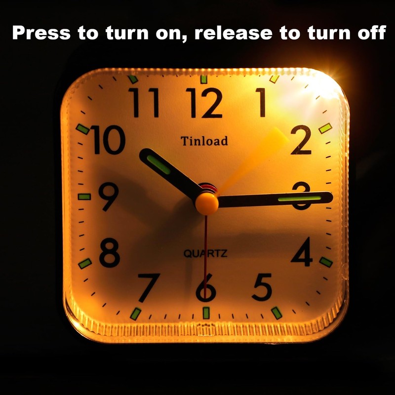 Tinload Small Battery Operated Analog Travel Alarm Clock Silent Non