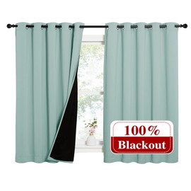 NICETOWN Aqua Blue 100% Blackout Lined Curtains, 2 Thick Layers Completely Blackout Window Treatment Thermal Insulated Drapes for Kitchen/Bedroom (1 Pair, 62" Width x 63" Length Each Panel)